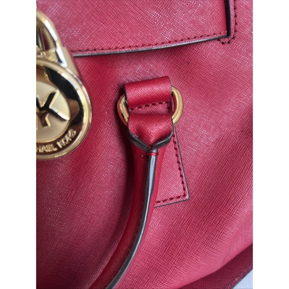 MICHAEL Michael Kors Hamilton Satchel Red Saffiano Leather